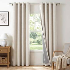 lot 2085 image: 100% Blackout Linen Textured Curtains 90 Inch Long, Beige  100% Blackout Shield, Light Blocking, Thermal Insulated, Grommet Window Curtains for BedroomLiving Room, 50x90, 2 Panels