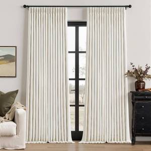 lot 2086 image: Natural Pinch Pleated Linen Blackout Curtains 102 Inches Long for Bedroom  Pinch Pleat, 100% Black Out, Thermal Insulated, Room Darkening Drapes, Cream Living Room Curtains with Liner, 50x102
