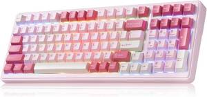 lot 2087 image: Aula F99 Pink Mechanical Keyboard,Wireless Gaming Keyboard Creamy  Tri-Mode BT5.02.4GHzUSB-C Computer Keyboard,Hot Swappable Custom Full Size Keyboard,Strawberry Mint Switch Creamy Sound