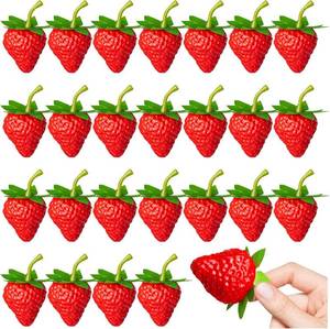 lot 45347 image: 25Pcs Fake Strawberry, Artificial Lifelike Plastic Strawberries  Red Strawberry for Home Kitchen, Party Decor, Photography Prop