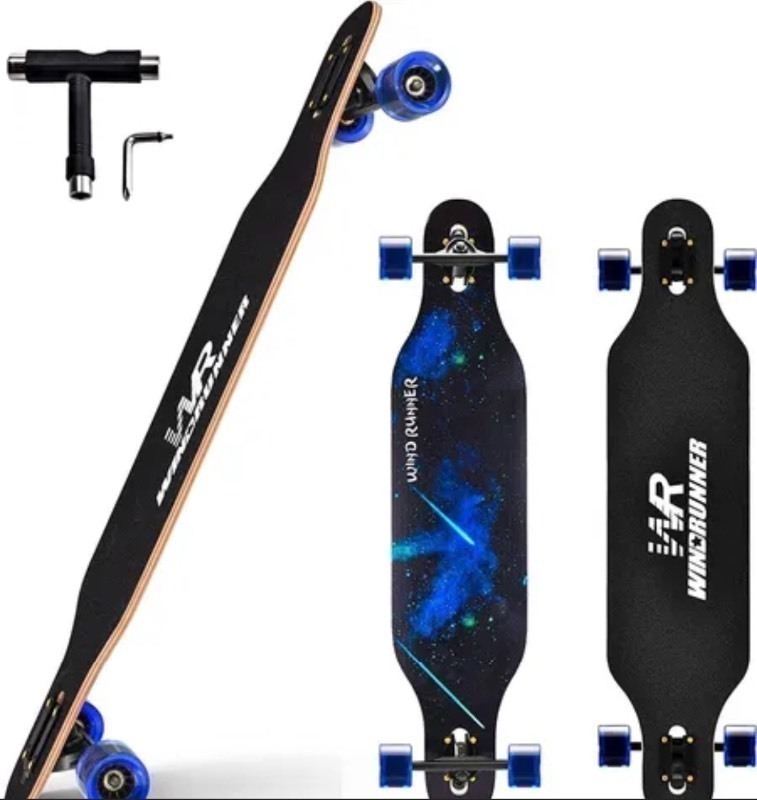 lot 253 image: Windrunner 41inch Freeride Longboard Skateboard,8-Ply Natural Maple Drop Through Freestyle Complete Skateboard Cruiser Pintail for Cruising,Carving,Free-Style and Downhill with T-Tool