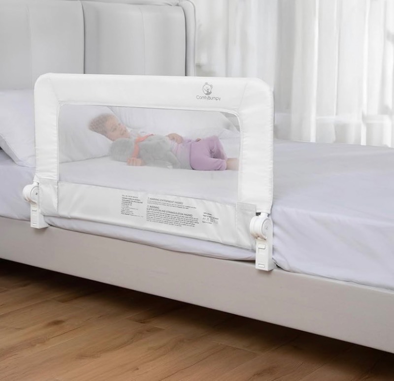 lot 139 image: ComfyBumpy 1-Pack Bed Rail for Toddlers 35.5 L x 19.5 H  Toddler Bed Rails for Twin, Full & Toddler Mattress Size  Swing Down Rail Guard  Mattress Side Rail for Kids  White
