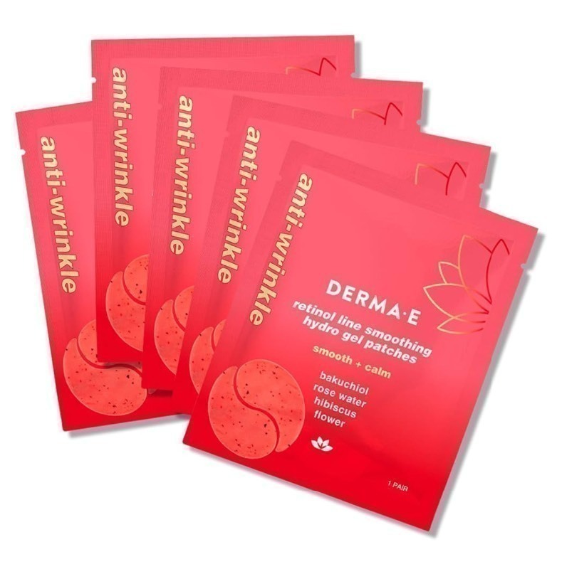lot 306 image: Bundle of 3 Boxes of DERMA E Retinol  Bakuchiol Under Eye Patches (15 Pairs) Non-Irritating, Line Smoothing Hydro Gel Eye Patches with Rose Water & Real Hibiscus Petals, Helps Reduce Fine Lines, Crows Feet & Wrinkles