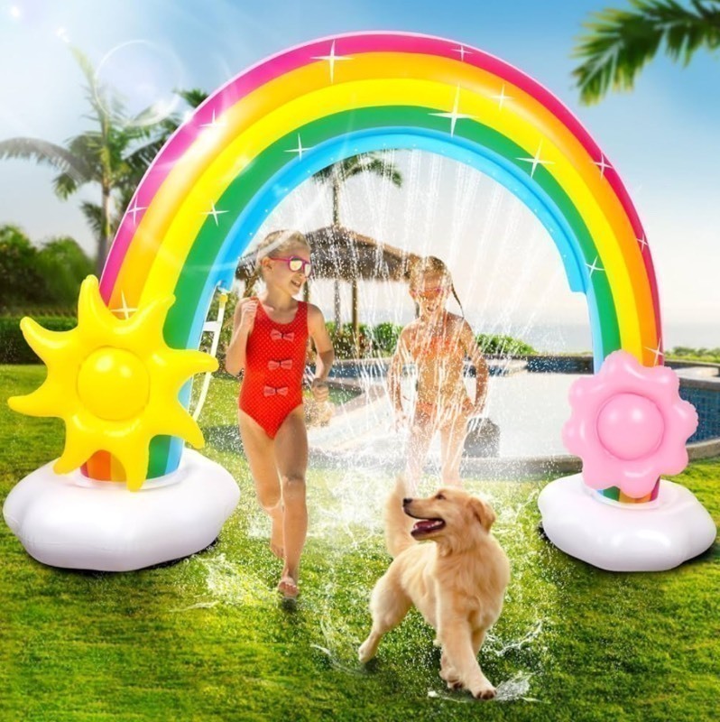 lot 30 image: Inflatable Rainbow Water Sprinkler, Sprinkler with Detachable Flower and Sun Arch Water Toys for Kids Outdoor Indoor Giant Sprinkler Have Fun Backyard Fountain Summer Outside Yard Lawn Park