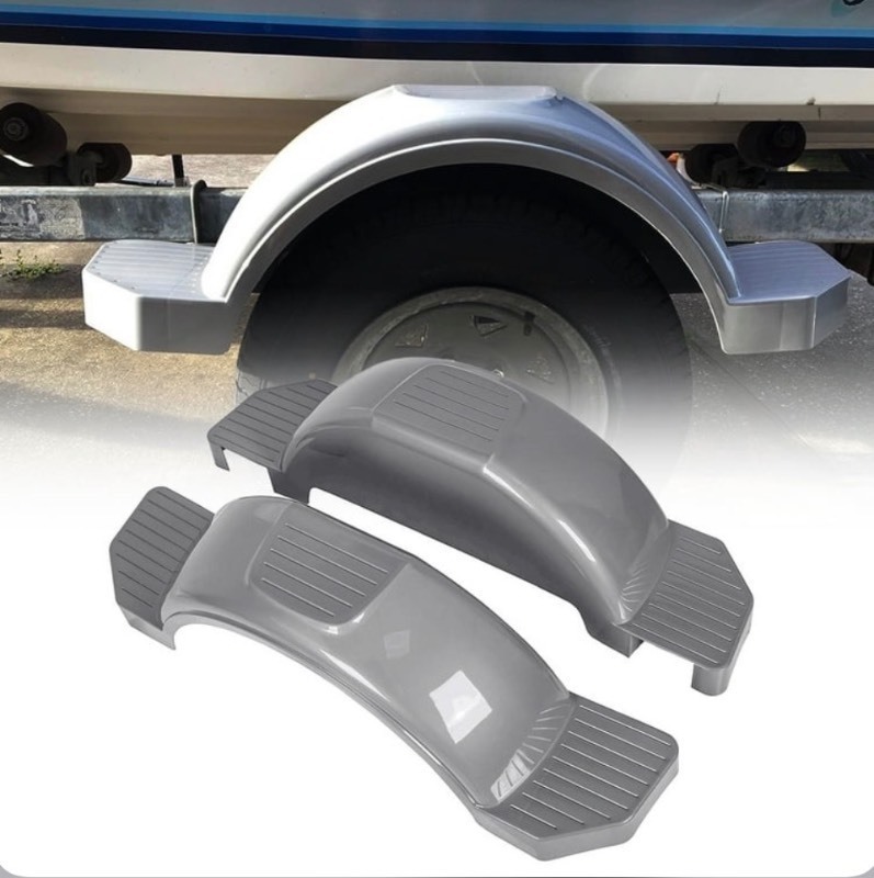 lot 71 image: Kojem 13 Trailer Fenders Pair Single Axle Trailer Fenders Fit for 13in Wheels Tire Skirt Boat Gray Set of 2