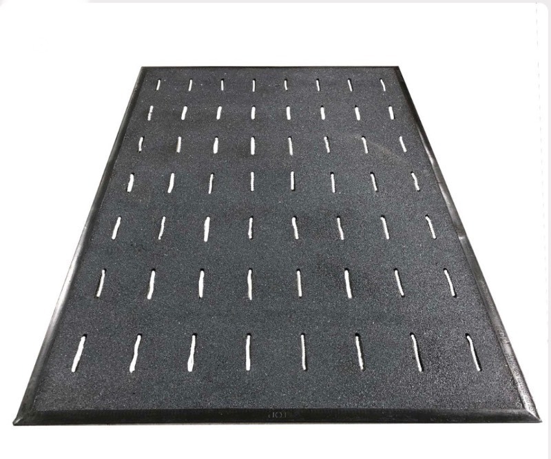 lot 154 image: Slip Shield Black 3 x 5 Slip-Resistant Kitchen Mat, Drainage Slots, All-Grit, 6.6MM Thickness, Beveled Edges Retails $141