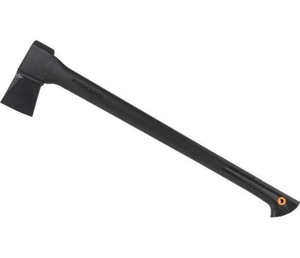lot 27 image: Fiskars Single Bit Splitting Axe W28 Duraframe Handle &Sheath 375591-1001  Retails $89