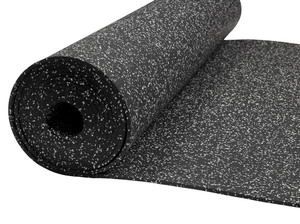 lot 50 image: Playsafer Genaflex Rubber Gym Floor Mat, Heavy Duty Commercial Protective Gym Flooring Roll - 8mm Thick (10% Grey, 4 X 10) Retails $219