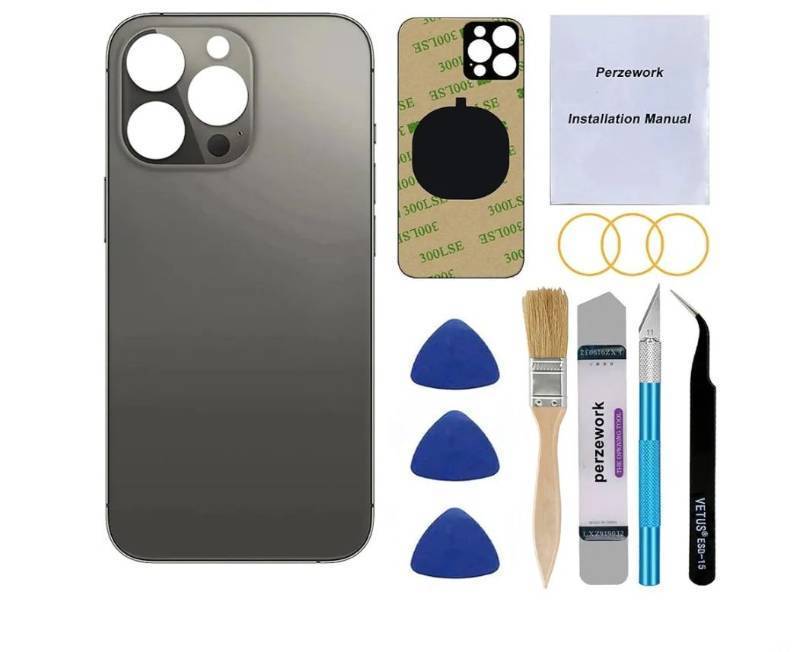 lot 37890 image: Back Rear Glass Replacement for iPhone 13 pro 6.1 inch All Carriers with Professional Repair Tool Kits (Graphite) - Retail $13