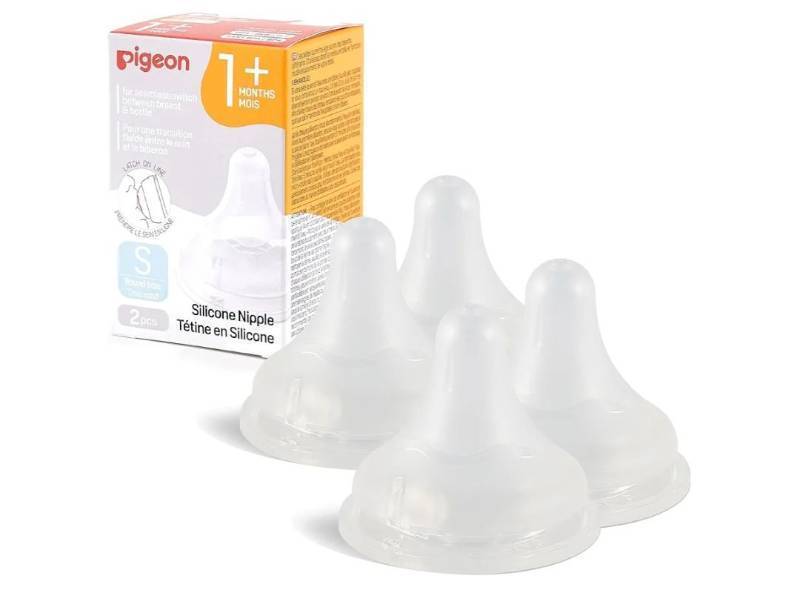 lot 37925 image: Pigeon Silicone Nipple (S) with Latch-On Line, Natural Feel, 1 Months, 4 Counts - Retail $22