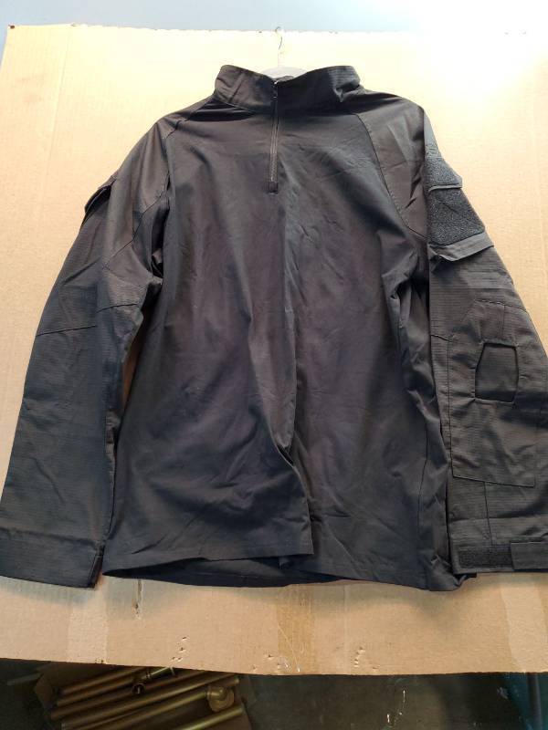 lot 38012 image: Black Tactical Combat Shirt with Quarter Zip, L - Retail $30