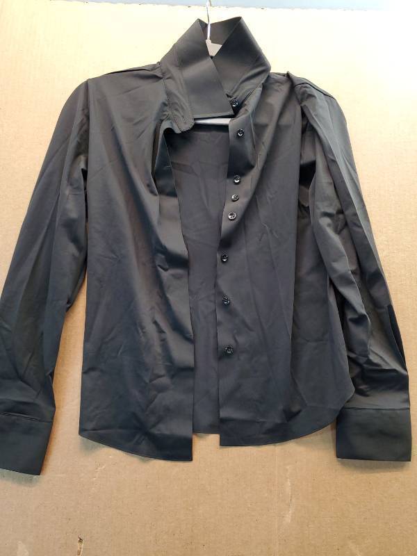 lot 38049 image: Black Long Sleeve Button-Up Blouse with Scarf Collar, M - Retail $25