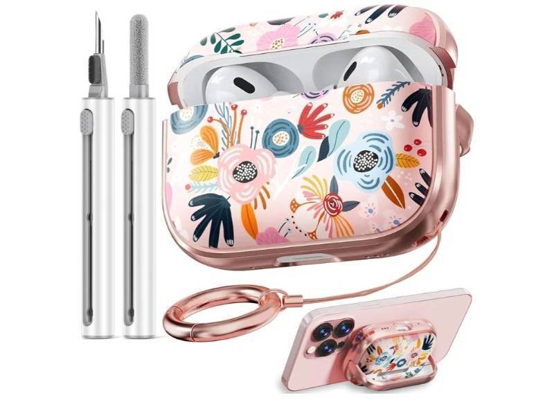 lot 17212 image: AirPods Pro 2nd Generation Case Cover with Lock, Flowers Cute AirPod Pro 2 Case Hard iPod Pro Cases for Women Girls with Cleaner Kit for AirPod Pro Cases (2023 USB-C 20222019) - Pink