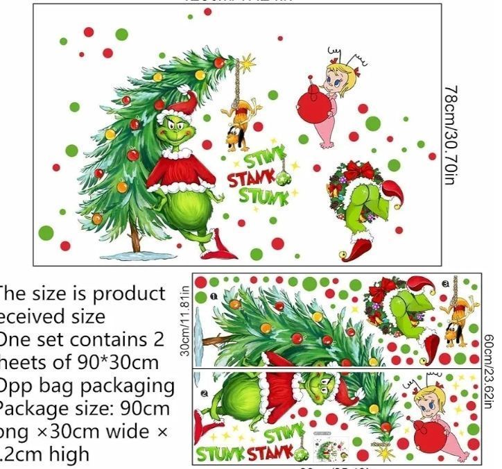 lot 17309 image: 2 Large Sheets Christmas Wall Decals Stickers Merry Christmas DIY Watercolor Wall Decorations Removable Christmas Decor Sticker 3D Self-Adhesive Wall Stickers for Living Bathroom Offices Home Decor - Retail $20