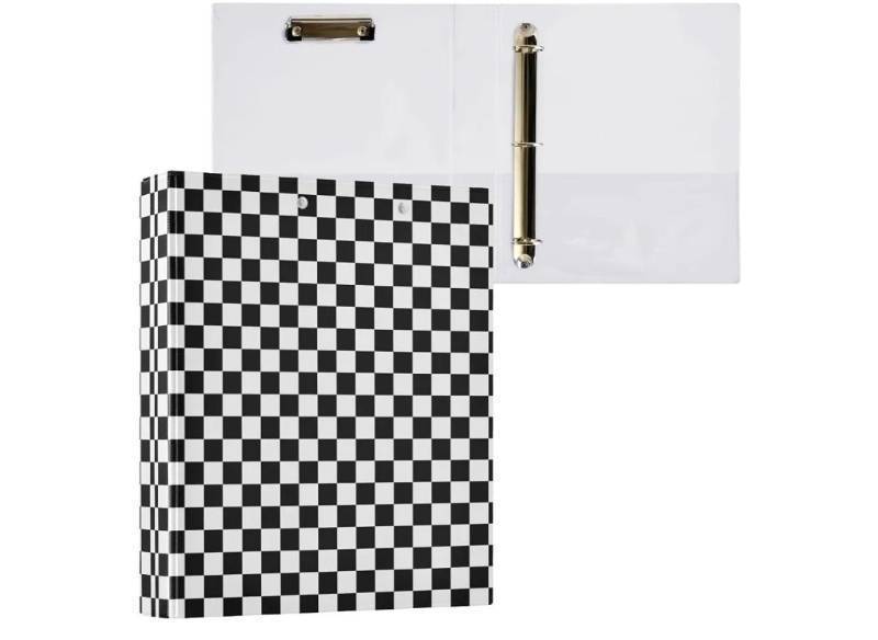 lot 17220 image: 3 Ring Binder Black White Checkered Pattern 1.5 Round Ring Binders View Binder with 200 Sheet for Women Men Office Kids School Supplies, 1 Pack - Retail $30