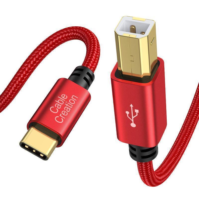 lot 62274 image: USB B to USB C 6.6FT Printer Cable, MIDI Cable to USB C, Nylon Type C to Type B 2.0 Printer Cord for MacBook, iPad, Yamaha Piano, MIDI Keyboard, DJ Controller, DAC, 2M79in, Red - Retail $10