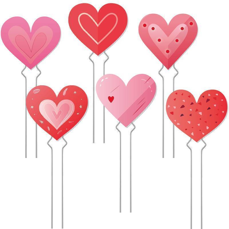 lot 62434 image: 6 Pcs Valentines Day Heart Planter Stake Hollow Heart Garden Metal Stake Sign Corrugated Plastic Valentines Day Outdoor Decor for Indoor Outdoor Patio Plant Pot, Flower Bed(Classic Style) - Retail $20