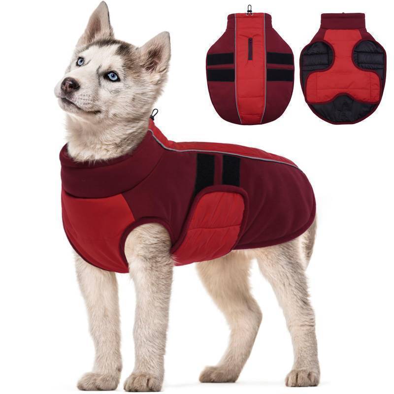 lot 36317 image: Dog Jacket, Winter Dog Coats for Medium Dogs, Reflective Doggie Cold Weather Coats Pet Clothes, Puppy Snow Jacket for French Bulldog, Boston Terrier, Red M - Retail $39