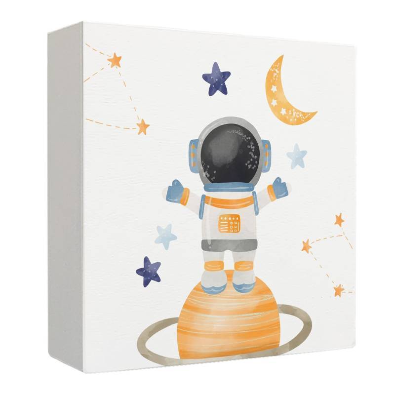 lot 36339 image: Space Nursery Decor Wooden Box Sign, Spaces Planet Astronaut Wood Signs for Nurseries Boys Room Home Table Shelf Desk Spaces Room Decor, 5x5 Inch