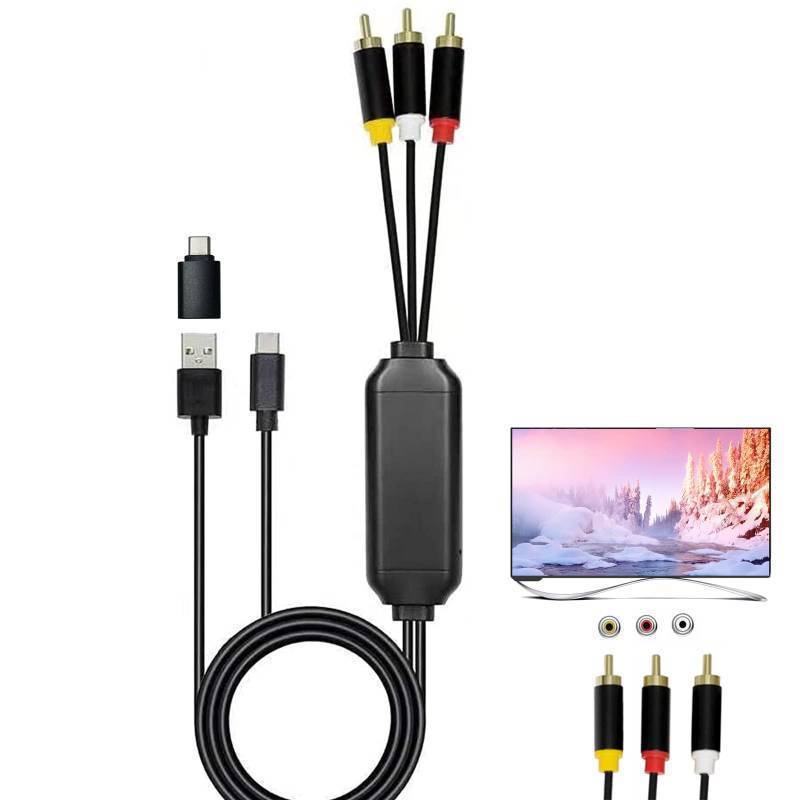 lot 63267 image: USB C to RCA Cable Adapter, 6Ft Wired Type-C to RCA Screen Mirroring with USB A&USB C(Charging),USB C Male to 3 RCA Male, Cast Phone Content to TV, Monitor, Projector, Car Screen - Retail $30