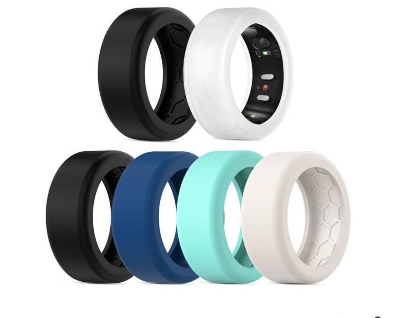 lot 63107 image: 6PC Cover Compatible with RingConn Gen 3Gen 2Gen 2 AirGen 1 Protector, Anti-Slip Design, Silicone Case Finger Wrapper Woking Out Women Men-Multicolors-M for 11121314 - Retail $8