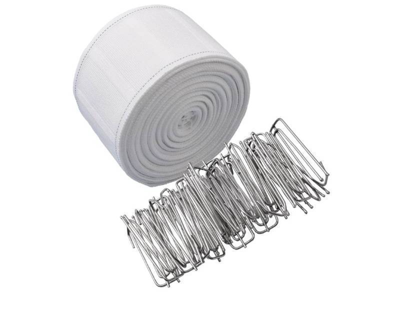 lot 63135 image: White Curtain Pleat Tape with 40 Stainless Steel Hooks - 10 Meters - Retail $15
