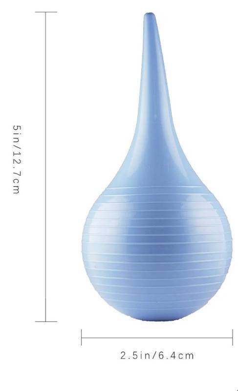 lot 27750 image: 90ml)Rubber Suction Ear Syringe, Hand Bulb Syringe Ear Washing Squeeze Bulb- Blue Smooth - Retail $7