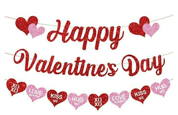 lot 27789 image: Valentine��s Day Decor, Happy Valentines Banner with Glitter Red Pink Hearts for Home Mantel,Photo Backdrop,Anniversary Party Decorations. - Retail $9