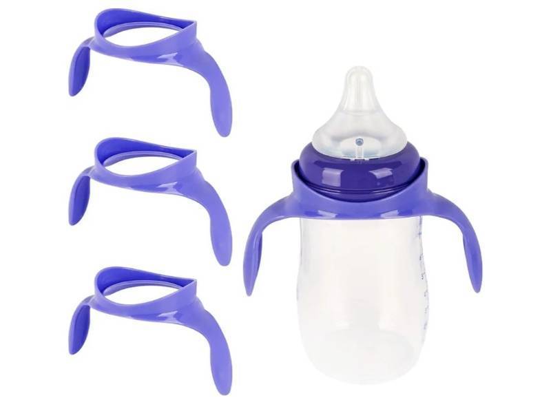 lot 27879 image: Baby Bottle Handles for Lansinoh Baby Bottles, Compatible Ergonomic Lansinoh Bottle Holder for Newborn, 3 Pack, Purple - Retail $7