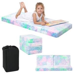 lot 38662 image: Kids Folding Mattress 63x26 Trifold Floor Mat, Colorful Star - Retail $67