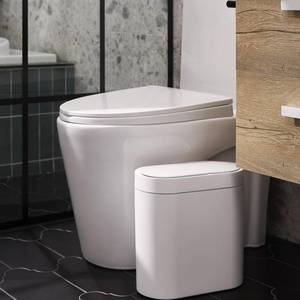 lot 38666 image: Bathroom Motion Sensor Trash can 2.5 Gallon Automatic Garbage Can, 9.5L Slim Plastic Smart Trash Bin with Lid Bathroom Decor, Sensor Garbage can for Bedroom, Kitchen, Office, White - Retail $30