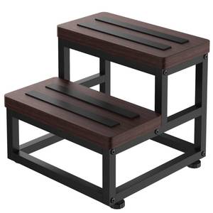 lot 38672 image: Step Stools for Adults Kids, Heavy Duty Stepping Stool Wooden Bed Step Stools for High Beds, Non-Slip 2 Bedside Foot Stool with 500 Lb Capacity for Bedroom Kitchen Bathroom Outside,Easy Assembly,Teak - Retail $43