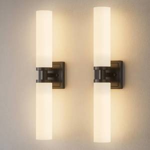 lot 38682 image: Keep Shinning Black Wall Sconces Set of Two, Modern Bathroom Sconce with Frosted Glass, Hardwired Wall Light Fixtures for Bathroom Living Room Bedroom Hallway (Bulbs Not Included) - Retail $70