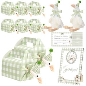 lot 38688 image: 10 Sets Silly Goose Birthday Decoration Adopt a Goose Stuffed Plush Animal Hat Adoption Certificates for Birthday(Daisy,Green) - Retail $53