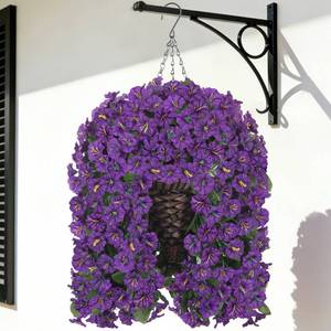 lot 38690 image: Artificial Fake Flowers Plants Hanging Baskets Outdoor Outside Spring Decor, Faux Silk Purple UV Resistant Look Real Morning Glory Home Patio Porch Balcony Decoration - Retail $32