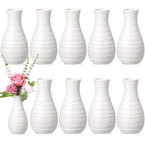 lot 38693 image: 10 Pack Composite Plastic Flower Vases Bulk White Small Tall Conic Floral Vases for Centerpieces Unbreakable Bud Vase for Wedding Party Living Room Decor (Simple) - Retail $31