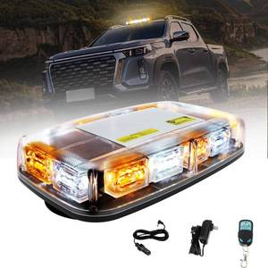 lot 38704 image: 48LED Magnetic Strobe Light, Remote Control Wireless Rechargeable, 17 Modes Roof Top Beacon Light, Security Lights for Cars, Pickup Trucks, Engineering Vehicles and Snow Plows (Amber) - Retail $48