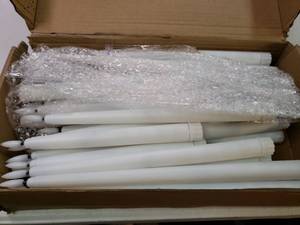 lot 38705 image: 28 Pcs Flameless Taper Candles with Timer Remote 4 Sizes of 8.5, 9.6, 10.83, 12.8 LED Flickering Taper Candles Battery Operated for Valentines Day Church Wedding Home Decor(White) - Retail $40