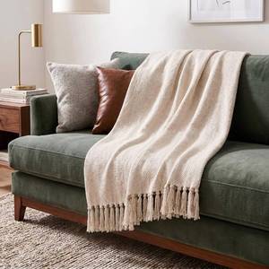 lot 38715 image: 50x60 Throw Blanket - Soft and Breathable Cotton Throw Blanket for Couch, Bed, Chair - Decorative Blankets Perfect for Home, Office, or Outdoor Use - Cream Herringbone Design - Retail $20