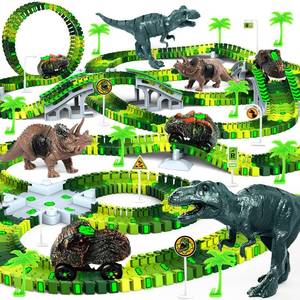 lot 38737 image: Dinosaur Toys for Kids 3-5, Glow in The Dark Flexible Train Track Playset, 2 Dinosaur Car for 3 4 5 6 7 Year & Up Old Boys & Girls Best Gift - Retail $36