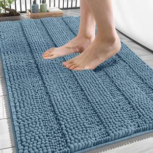 lot 38745 image: Thick Bathroom Rugs 30x20, Chenille Striped Bath Rugs, Airy Blue - Retail $26