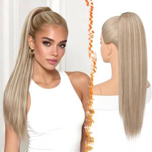 lot 38748 image: Blonde Straight Drawstring Ponytail Extension - 22 Inch Long Straight Drawstring Blonde Ponytail Extension Natural Looking Soft Synthetic Cheer Posh Pony Tails Hairpieces Daily Party - Retail $20