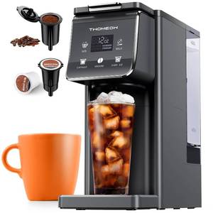 lot 46851 image: K Cup Coffee Maker With Bold Setting, Single Serve Hot & Iced Coffee Maker for K-Cup and Grounds, 52 Oz Removable Water Tank, 6 to 14oz Brew Size, Pod Coffee Machine With Reusable Filter, Gray - Retail $50