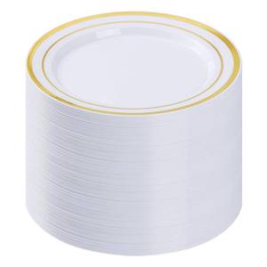 lot 46852 image: 100Pcs Gold Plastic Plates, 10.25 Inch Disposable Dinner Plates - Retail $36