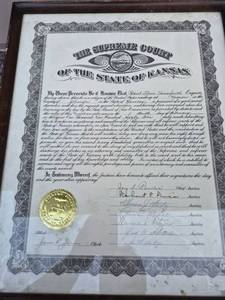 lot 21 image: The Supreme Court of the State of Kansas Framed Legal Certificate