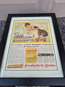 lot 22 image: Pro-phy-lac-tic Brushes Magazine Advertisement October 1930 Framed