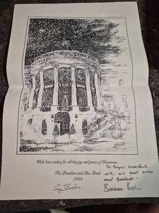 lot 400 image: The President and Mrs. Bush 1989 Christmas Card With Pen Signatures - 3 Copies