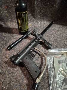 lot 417 image: Airsoft Paintball Marker Gun CO2 Powered with Dancer Cartridge and Tippmann Accessories - Preowned - Not Tested