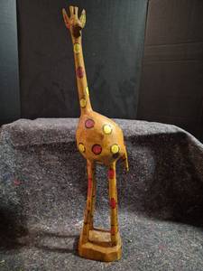 lot 418 image: Hand-carved Giraffe Figurine with Painted Spots