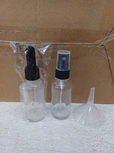 lot 19362 image: Vivaplex 48 Clear 1oz Glass Bottles with Black Spray Tops,  and 48 1oz Glass Dropper Bottles